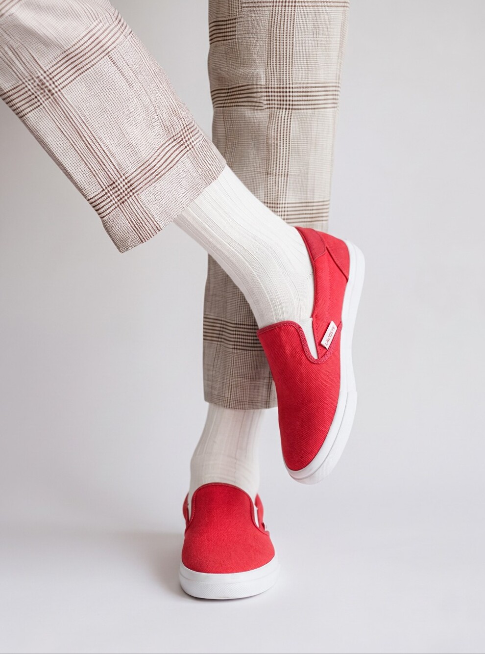 Lacoste Kids Red Slip-On Canvas Sneakers with White Sole